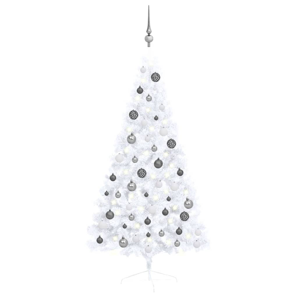 vidaXL Künstlicher Halb-Weihnachtsbaum Beleuchtung Kugeln Weiß 150 cm