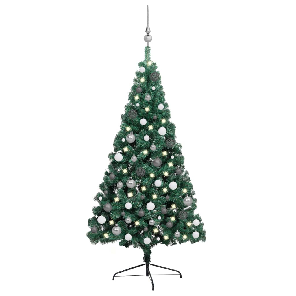 vidaXL Künstlicher Halb-Weihnachtsbaum Beleuchtung Kugeln Grün 240 cm