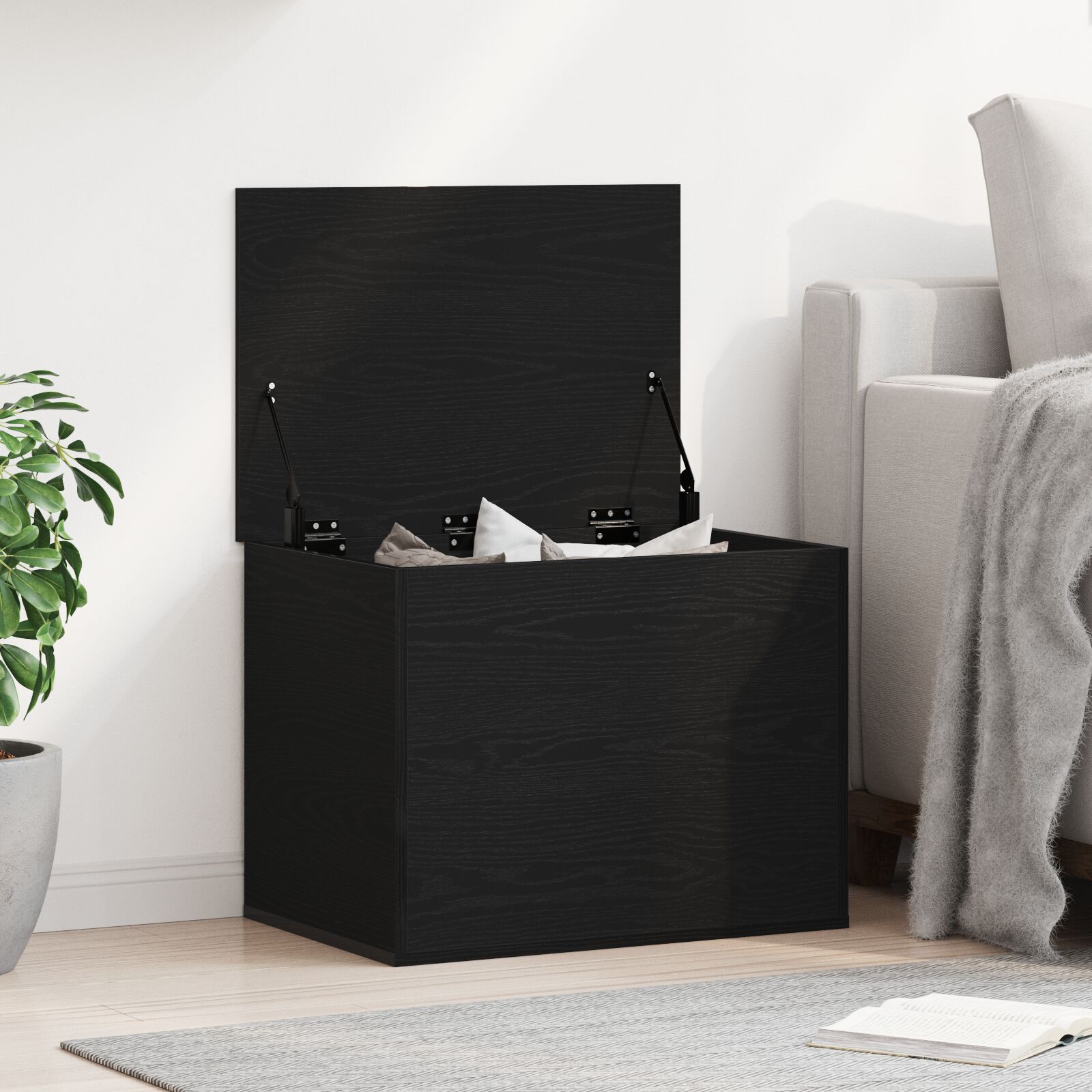 vidaXL Aufbewahrungsbox mit Deckel Schwarz Eiche 60x42x46 cm Ingenieurholz