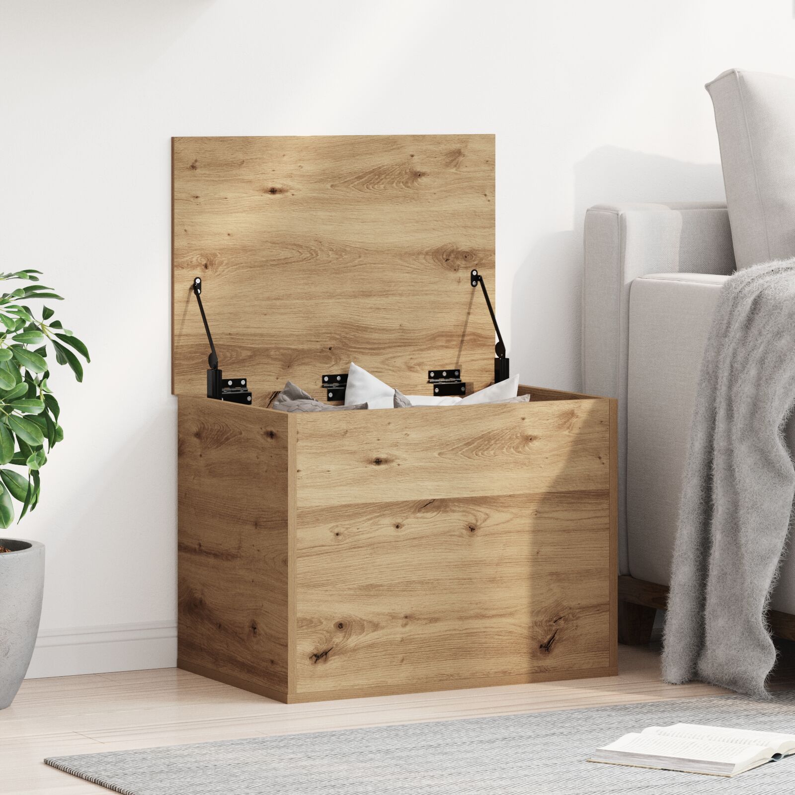 vidaXL Aufbewahrungsbox mit Deckel Artisan Eiche 60x42x46 cm Holzwerkstoff
