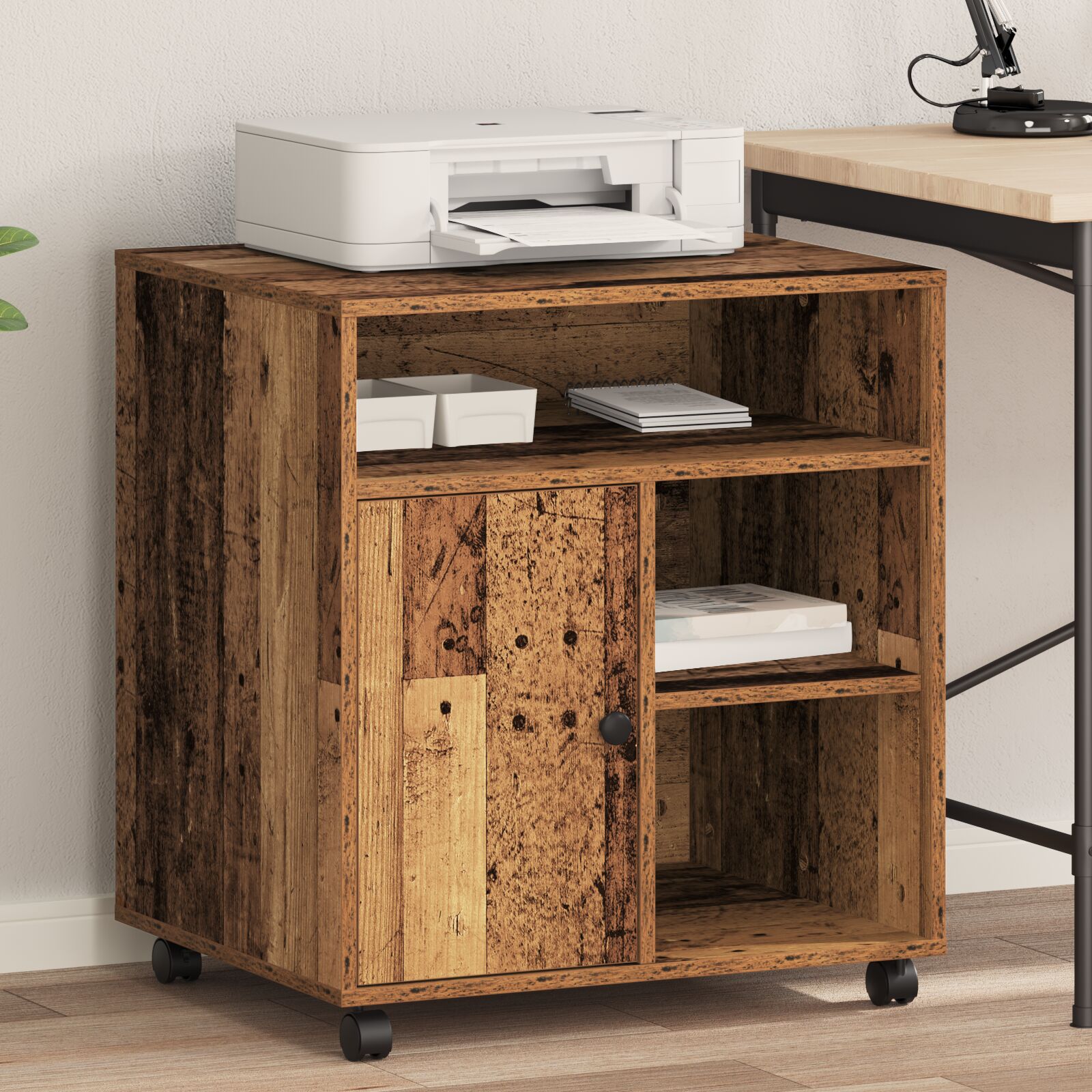 vidaXL Druckerständer mit Rollen Altes Holz 60x50x67 cm