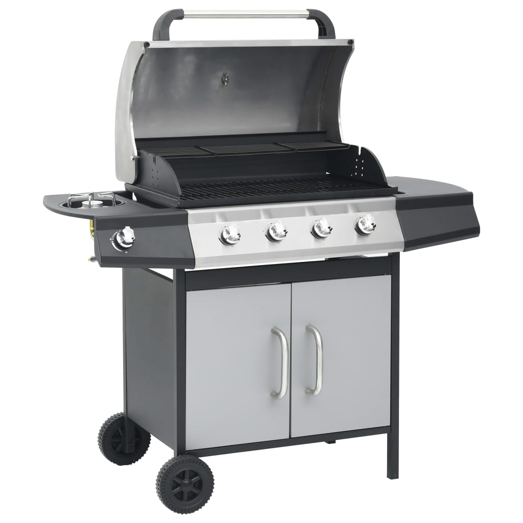 vidaXL Gasgrill 4+1 Flammen Schwarz und Silbern Stahl & Edelstahl 