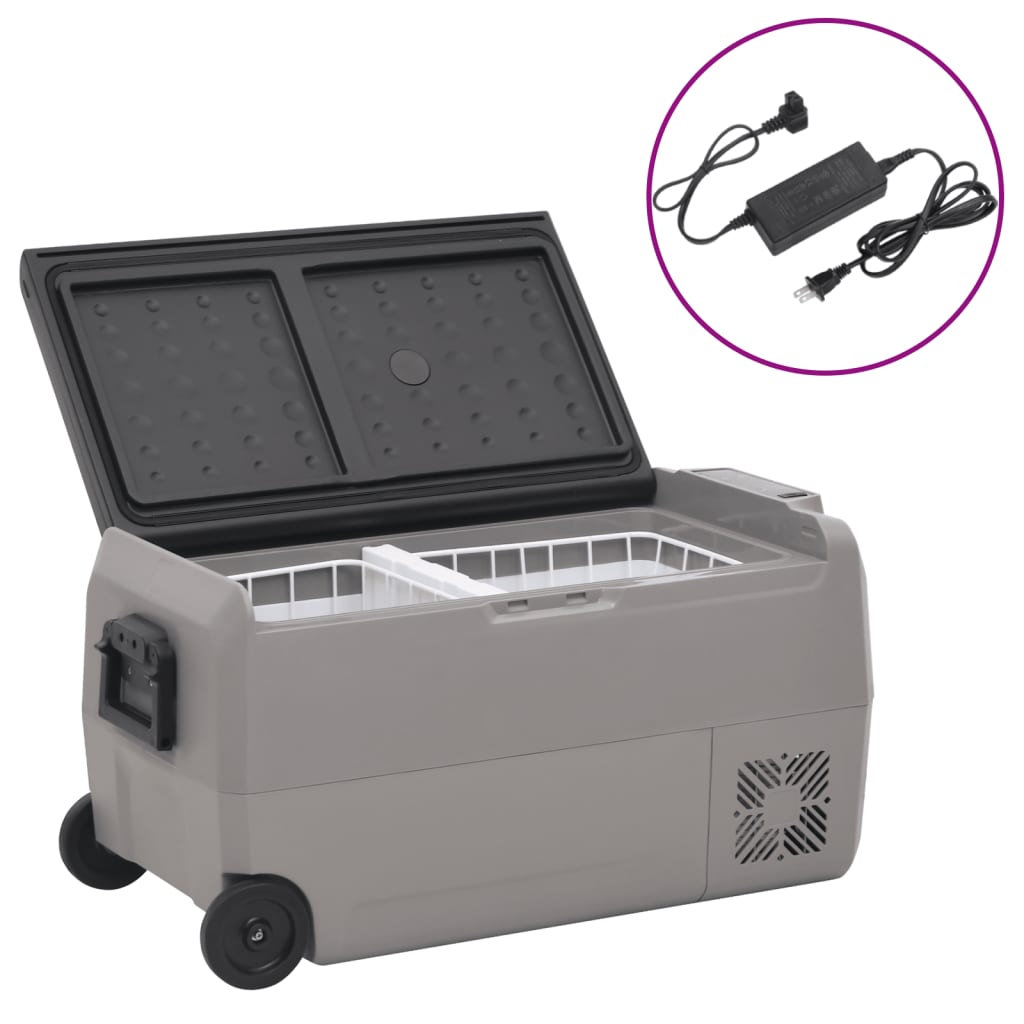 vidaXL Kühlbox mit Rollen und Adapter Schwarz & Grau 60 L PP & PE