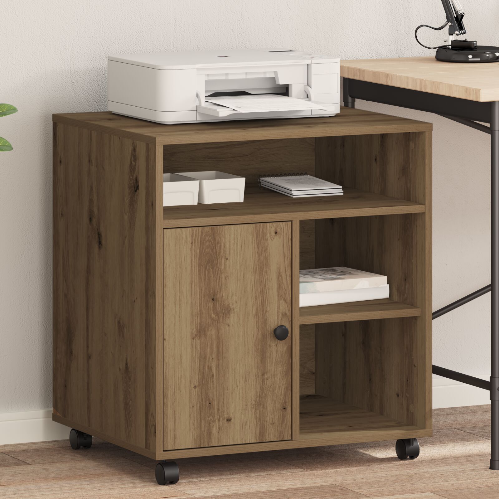 vidaXL Druckerstand mit Rädern Artisan Eiche 60x50x67 cm