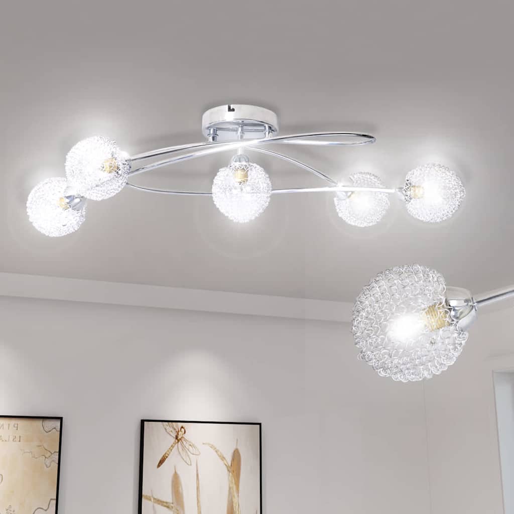 vidaXL Deckenleuchte mit Drahtgeflecht-Lampenschirmen 5 × G9 Glühlampen