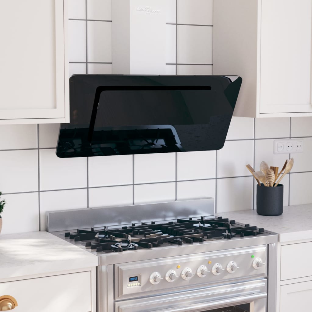 vidaXL Dunstabzugshaube 90 cm Edelstahl und Hartglas Schwarz