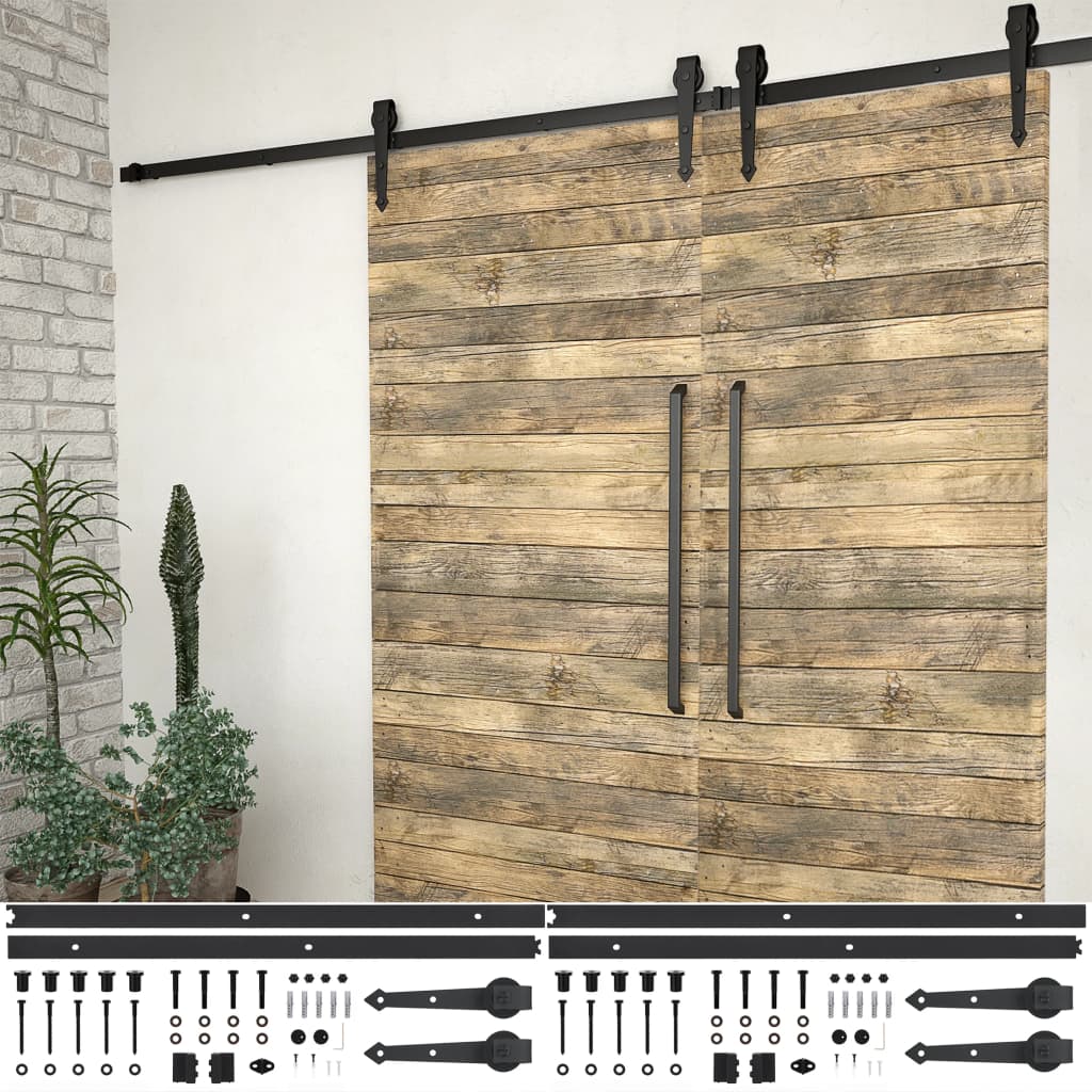 vidaXL Schiebetür-Beschlagsätze 2 Stk. 200 cm Stahl Schwarz