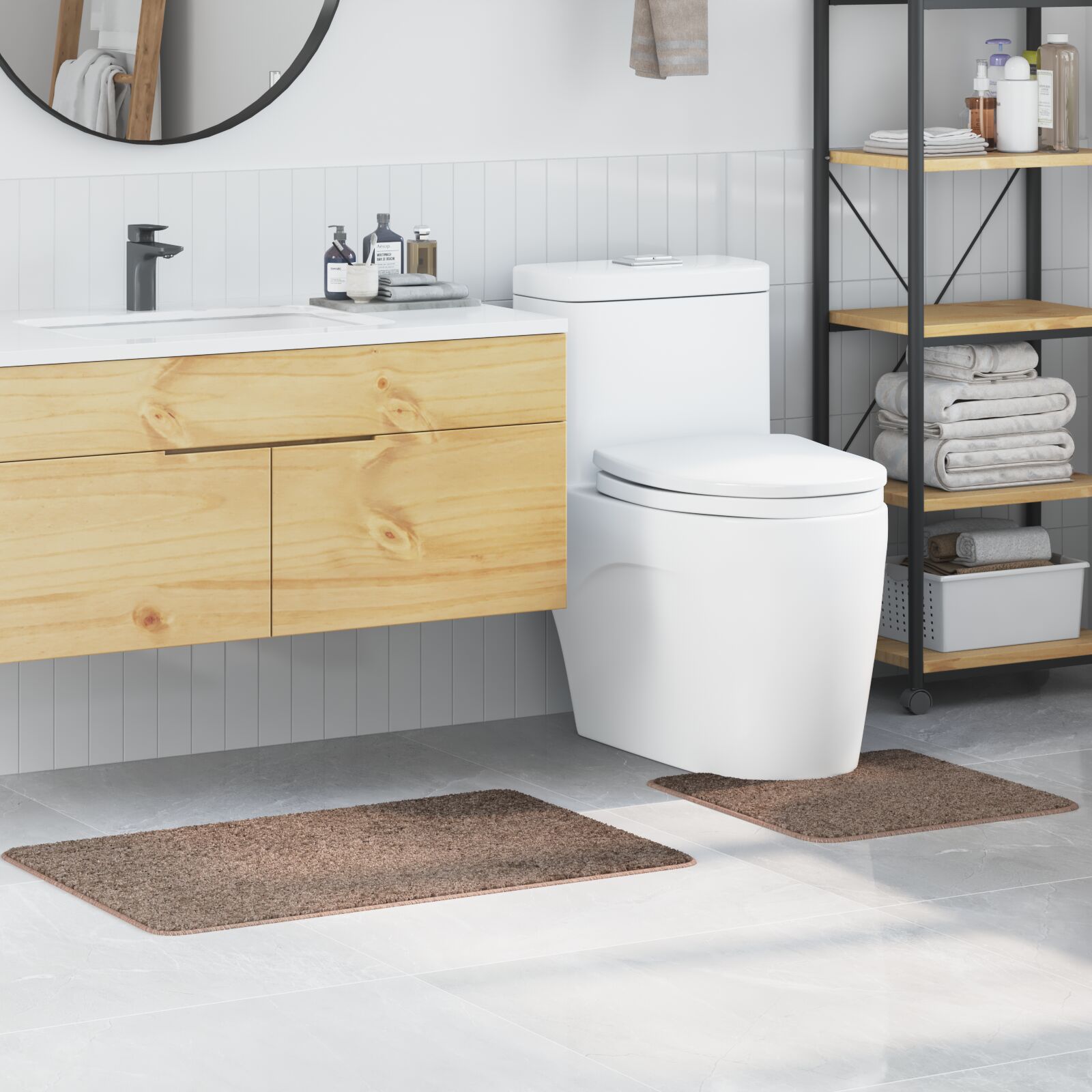 vidaXL 2-teiliger Badematten-Set Braun Polypropylen Rutschfest
