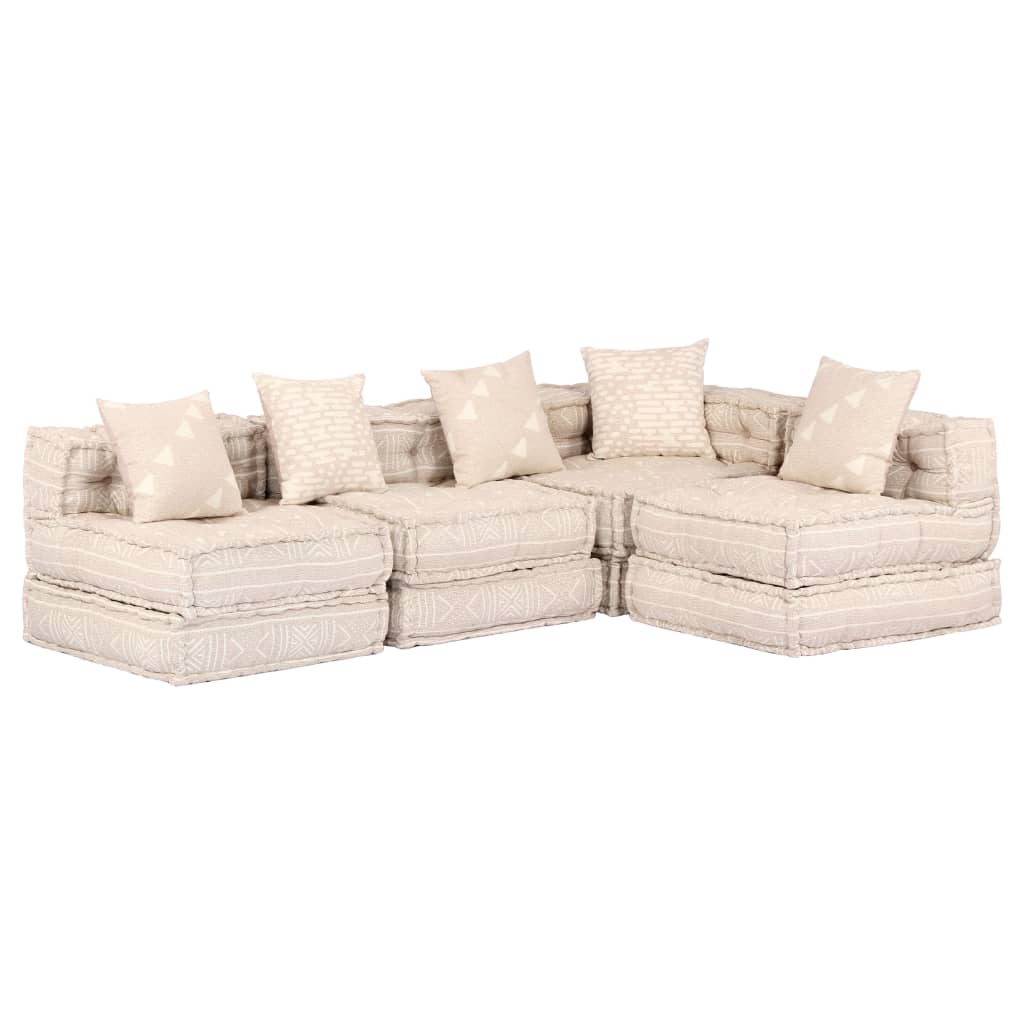 vidaXL 4-Sitzer Modularer Pouf Beige Stoff 