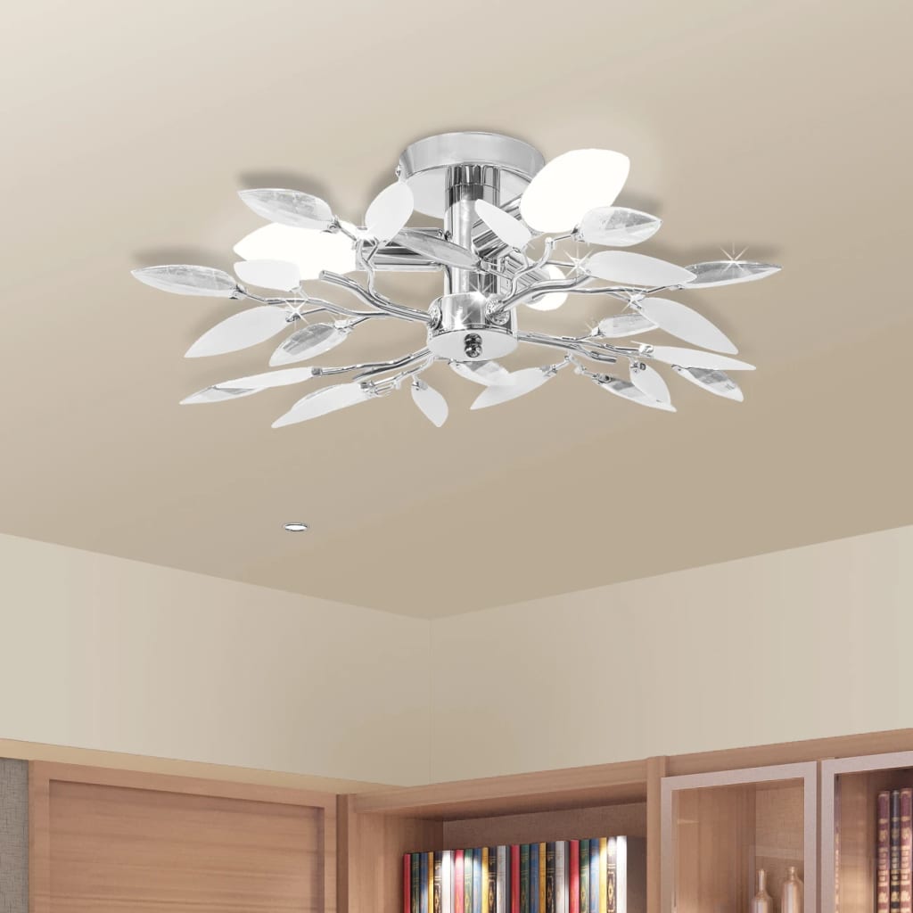 vidaXL Deckenleuchte Weiße & Klare Acrylglas-Blätter 3 × E14-Lampen   vidaXL Deckenleuchte Weiße & Klare Acrylglas-Blätter 3 × E14-Lampen