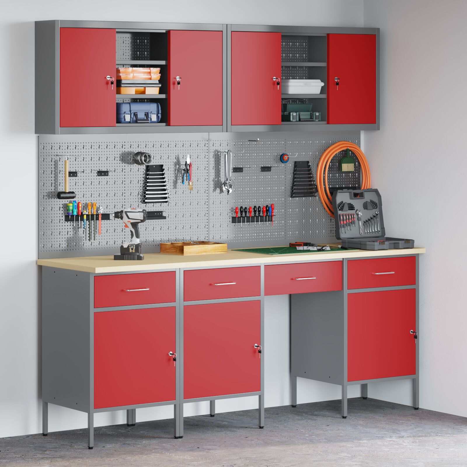 vidaXL 10-teiliges Werkbankset aus rotem Stahl