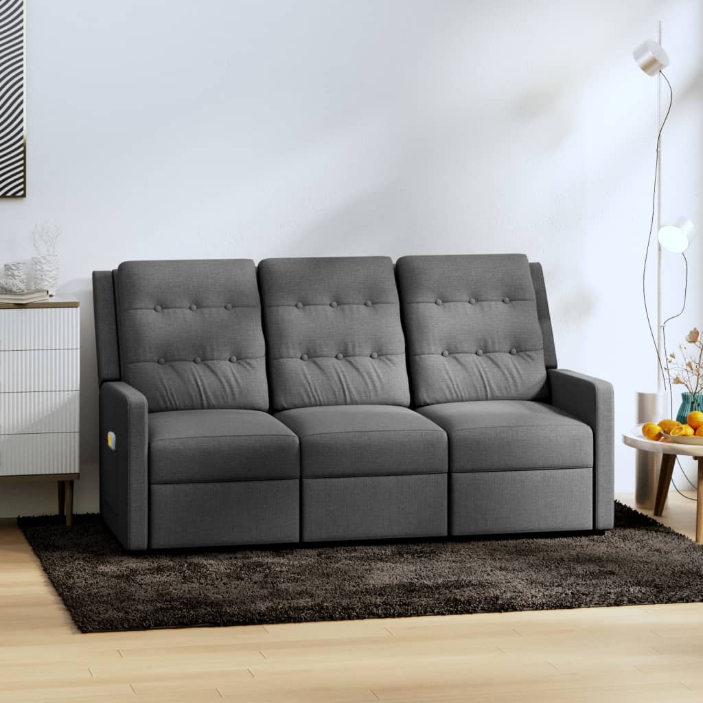 vidaXL 3-Sitzer Massagesessel Hellgrau Stoff