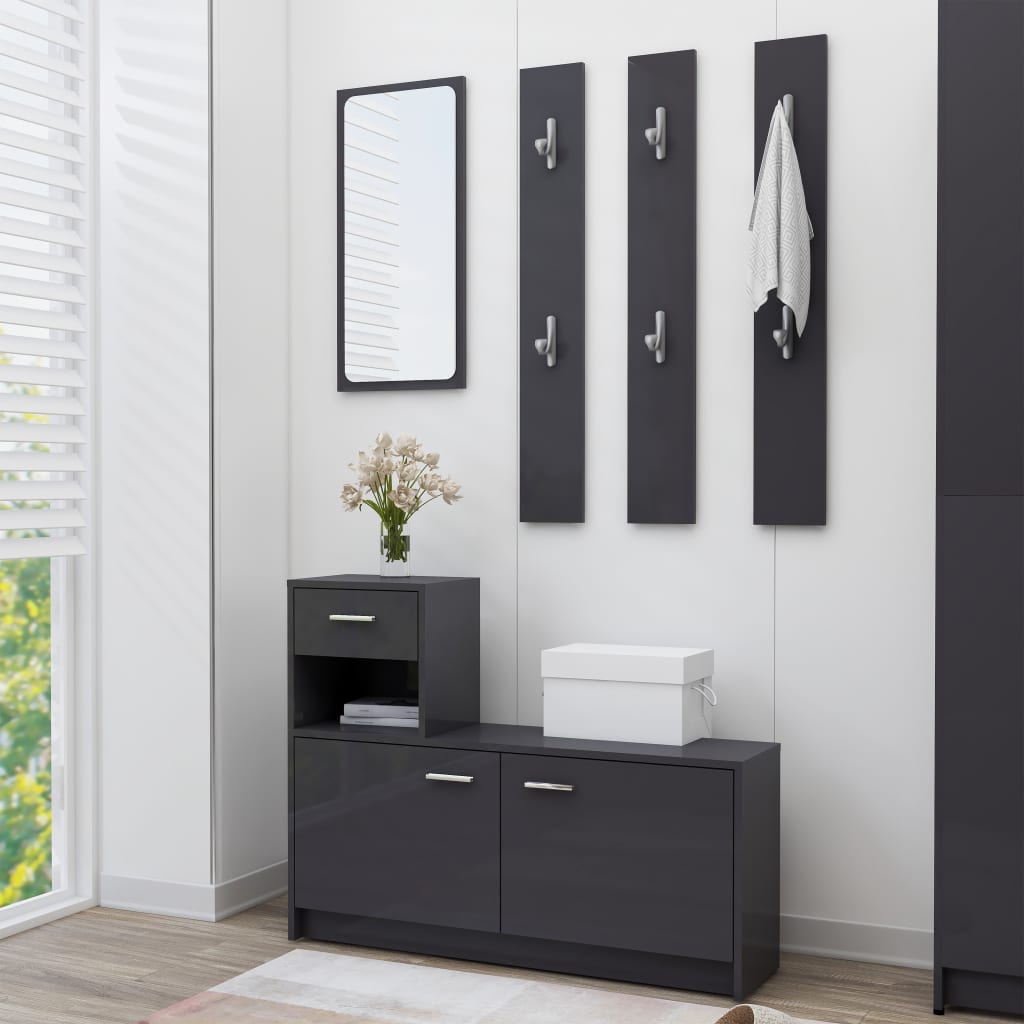 vidaXL Garderobenset Flur Hochglanz-Grau 100x25x76,5 cm Holzwerkstoff