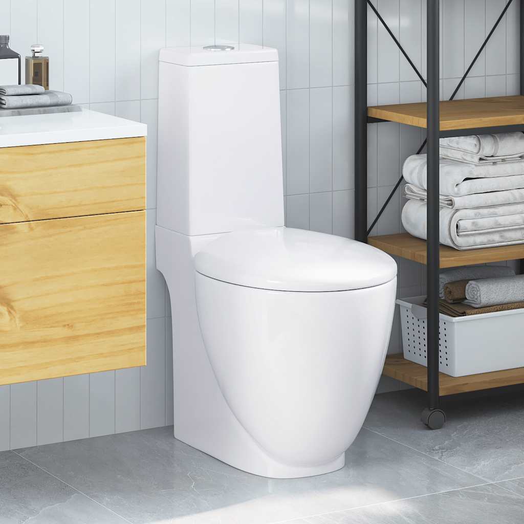 vidaXL WC Keramik-Toilette Badezimmer Rund Senkrechter Abgang Weiß 