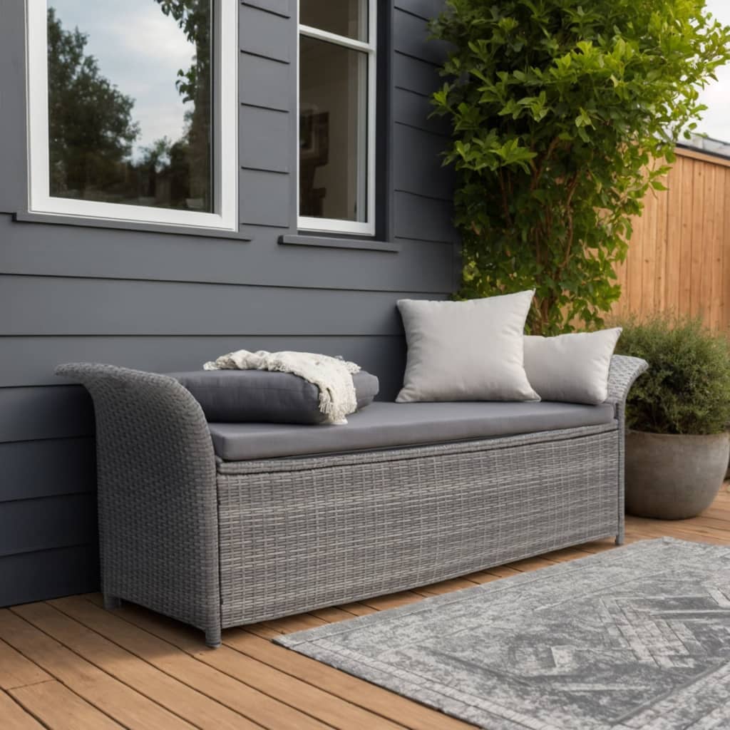   vidaXL Sitzbank mit Stauraum und Kissen Grau 138 cm Poly Rattan
