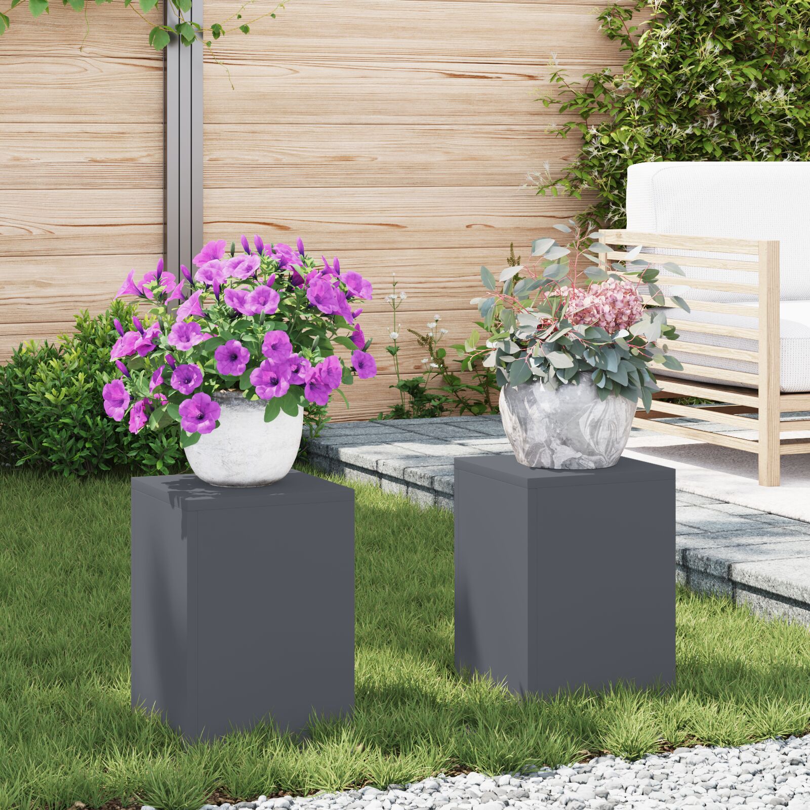 vidaXL Außen-Pflanzenständer 2er Set Anthrazit 24x24x35 cm Stahl