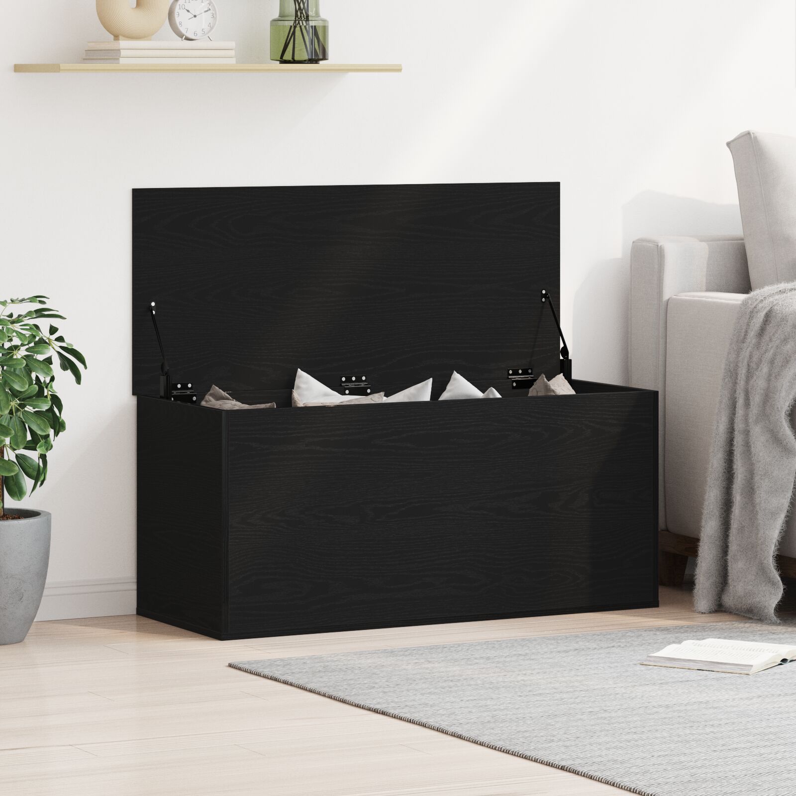 vidaXL Aufbewahrungsbox mit Deckel Schwarz Eichenholz 100x42x46 cm Holzwerkstoff