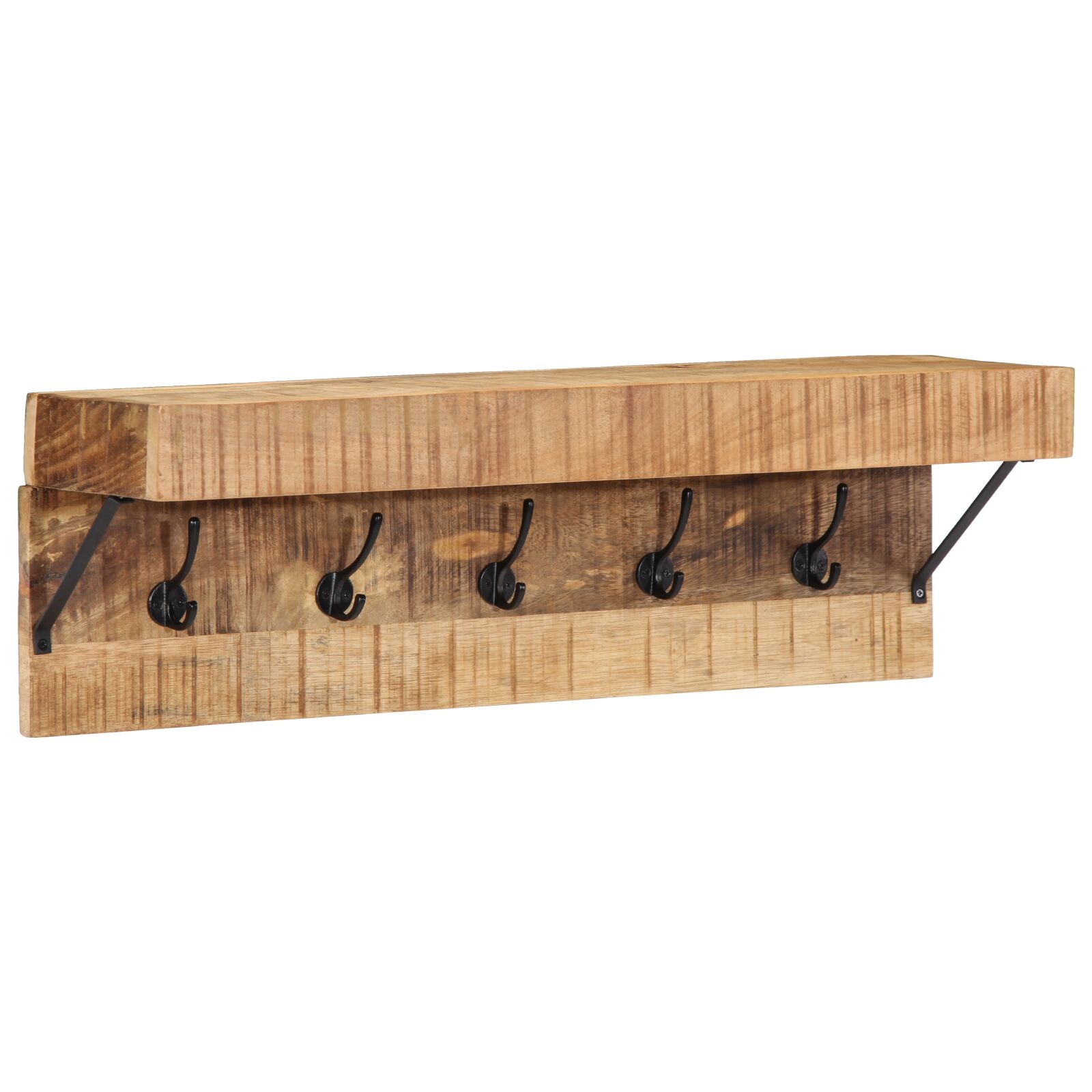 vidaXL Garderobenständer mit Regal Wandmontage aus massivem Mangoholz und Metall
