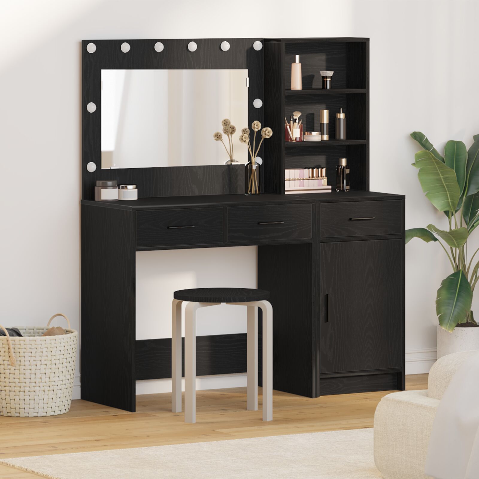 vidaXL 2-teilige Schminktischgarnitur mit LED Schwarz Holzwerkstoff