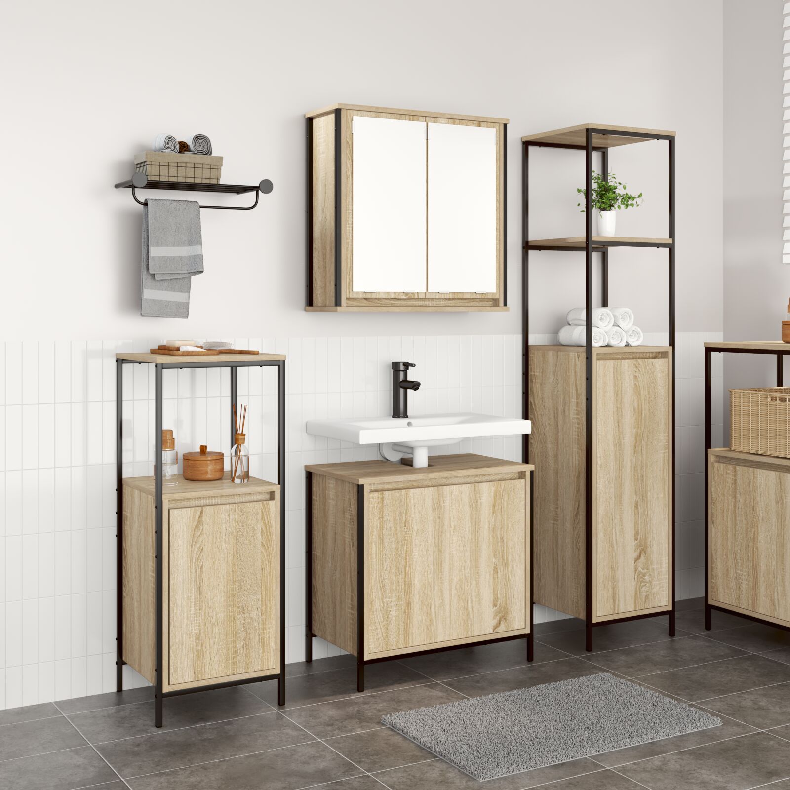 vidaXL 3-teilige Badezimmermöbel Set Sonoma Eiche Holzwerkstoff