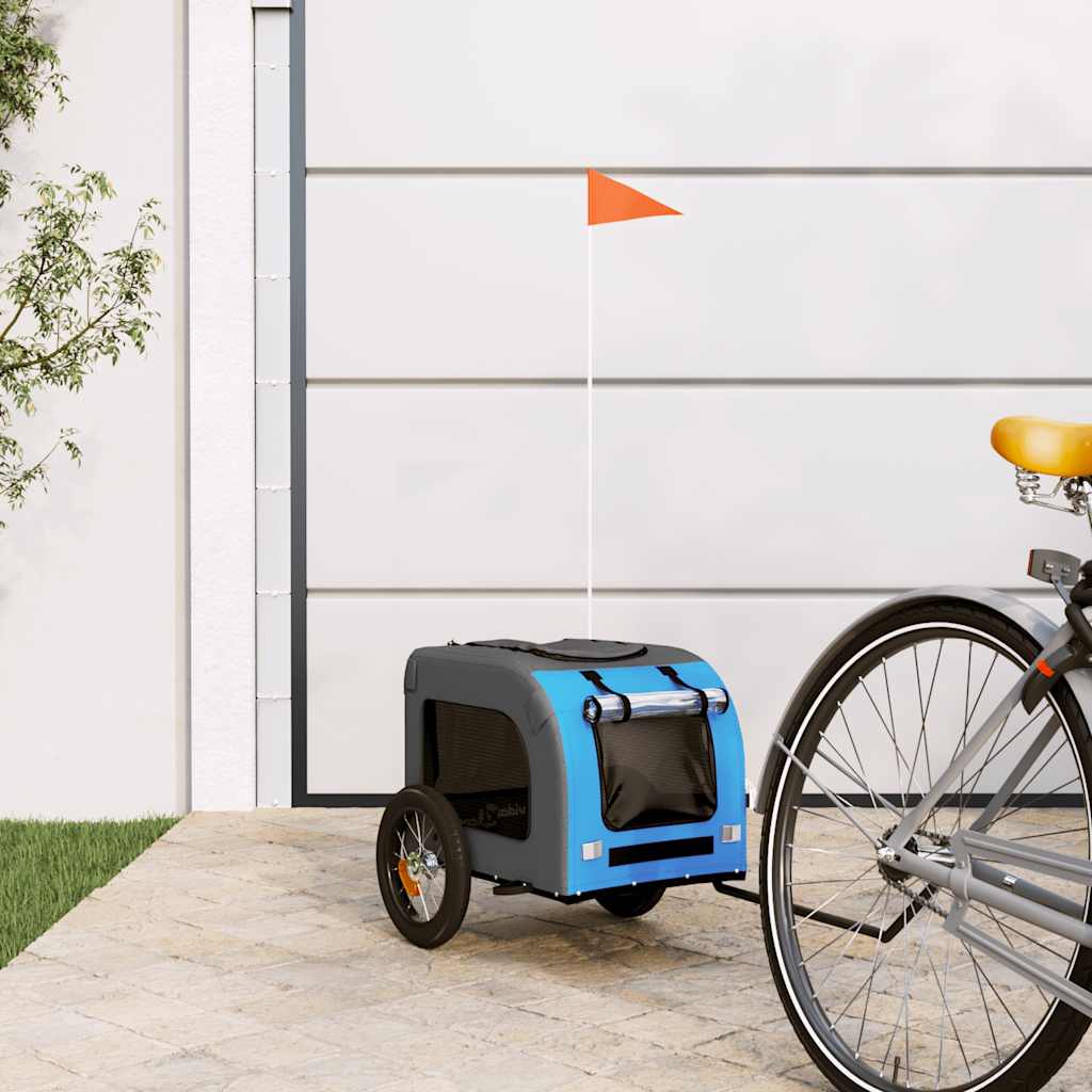 vidaXL Fahrradanhänger Hunde Blau und Grau Oxford-Gewebe und Eisen