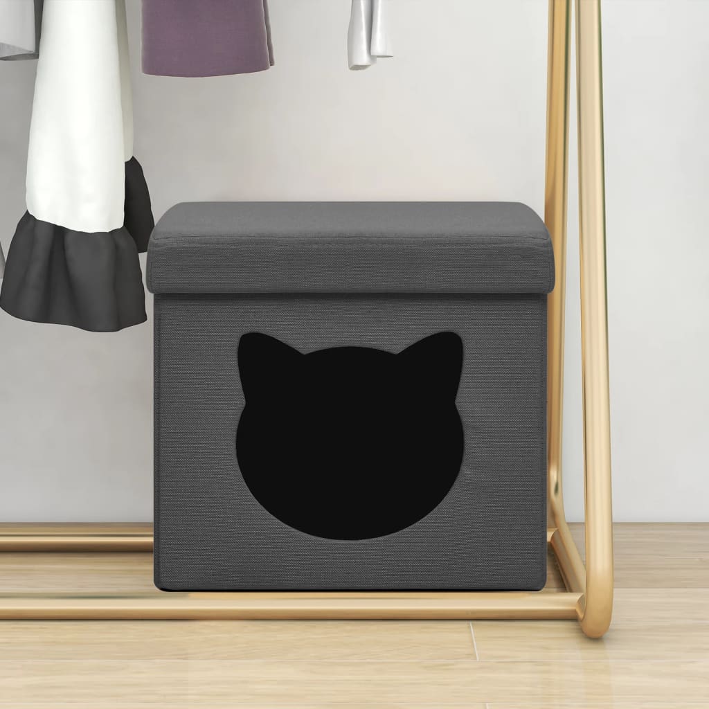 vidaXL Hocker mit Stauraum Katzenmuster Dunkelgrau Stoff