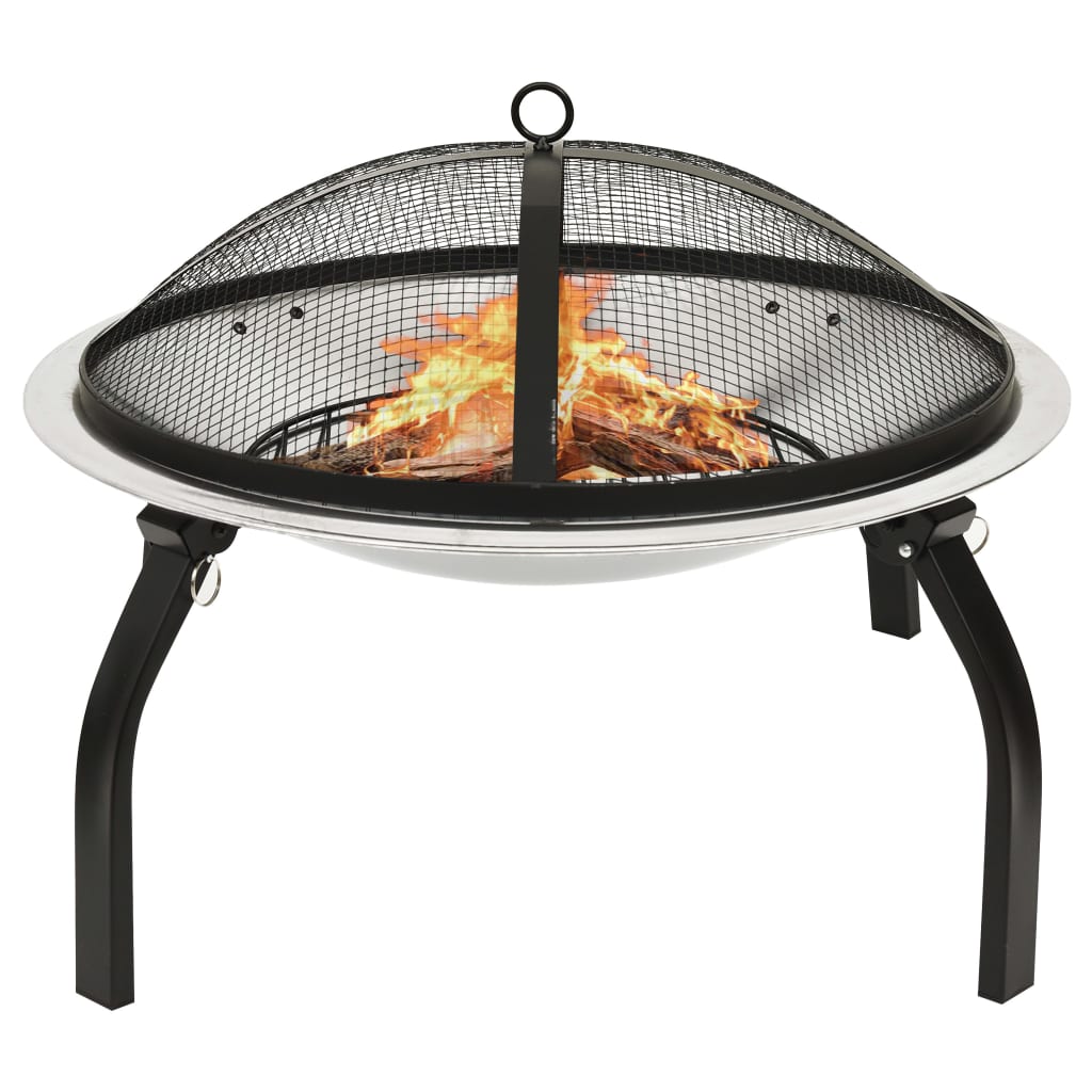 vidaXL 2in1 Feuerschale und Grill mit Schürhaken 56x56x49 cm Edelstahl