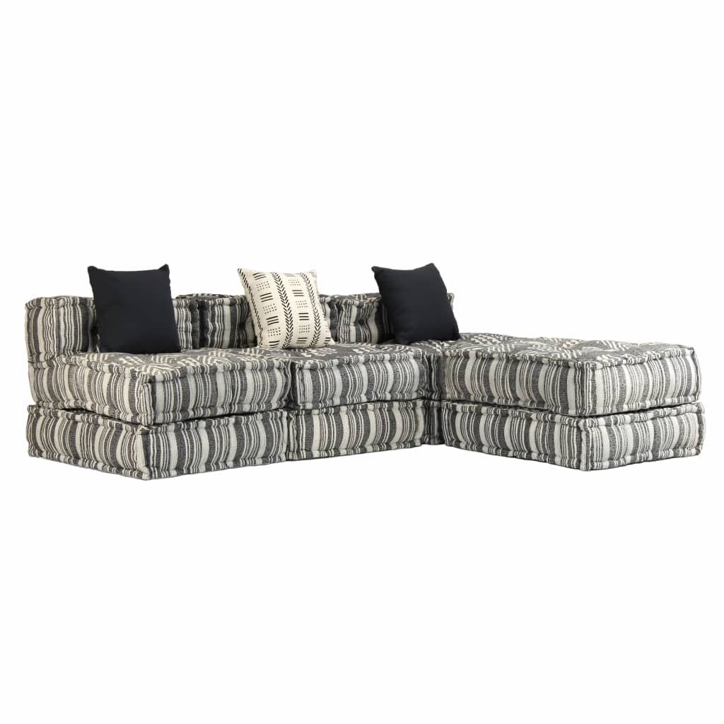 vidaXL 3-Sitzer Modularer Pouf Grau Gestreift Stoff 