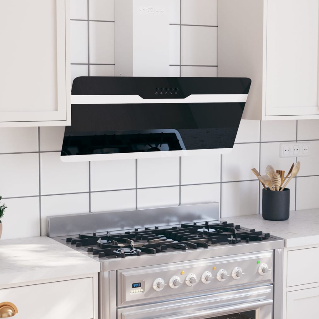 vidaXL Dunstabzugshaube 90 cm Stahl und Hartglas Schwarz
