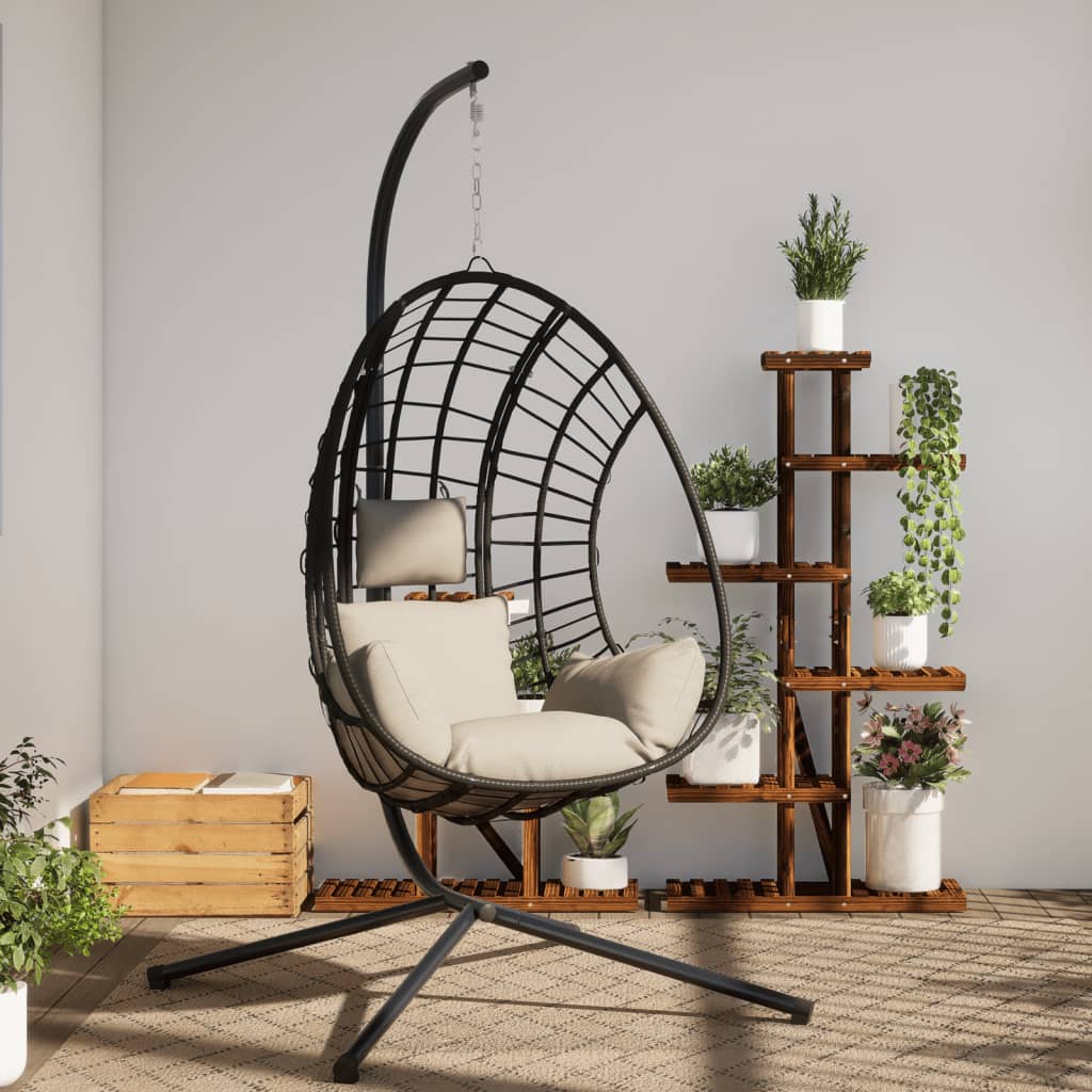 vidaXL Hängesessel Ei-Design mit Ständer Beige Rattan und Stahl