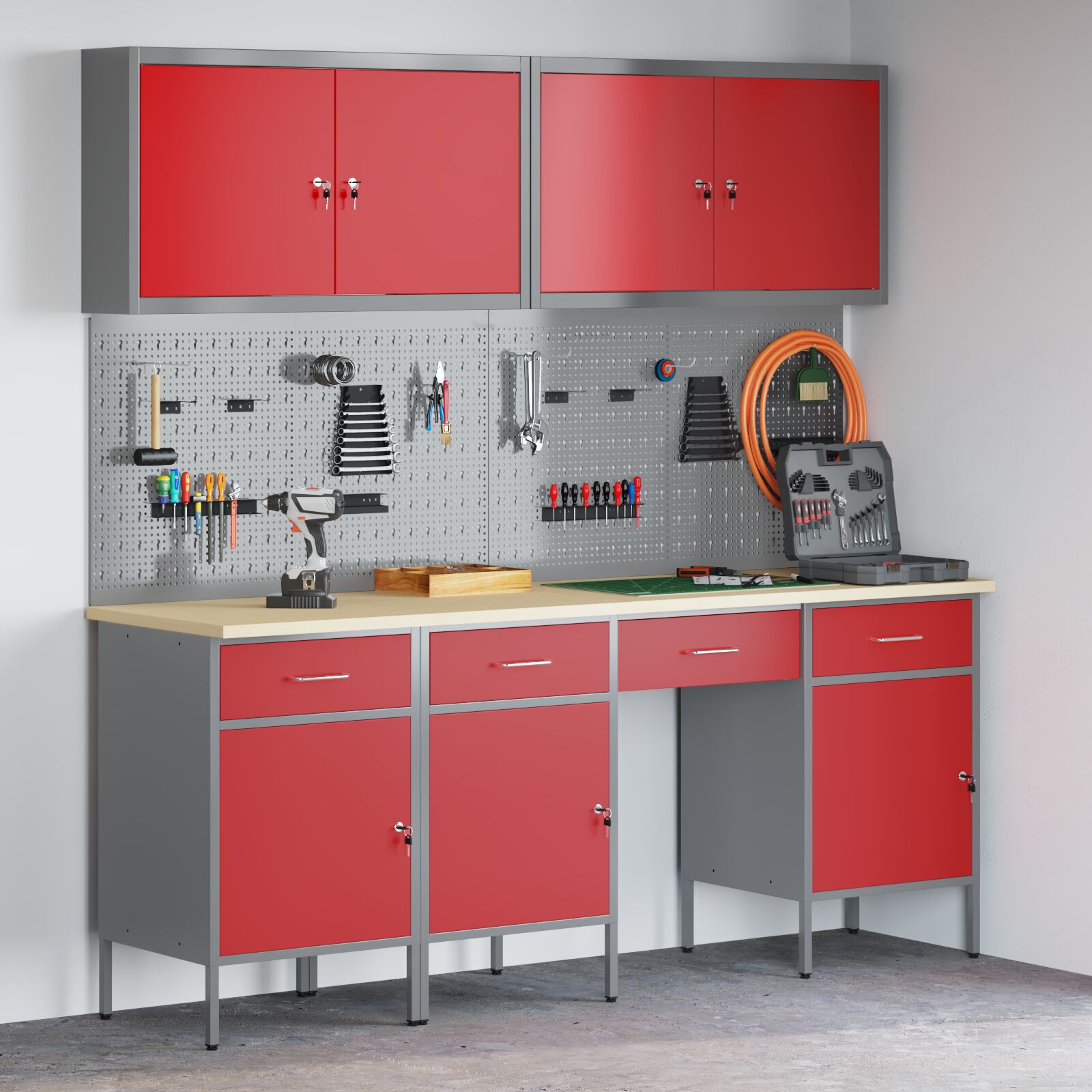 vidaXL 10-teiliges Werkbankset in Rot aus Stahl