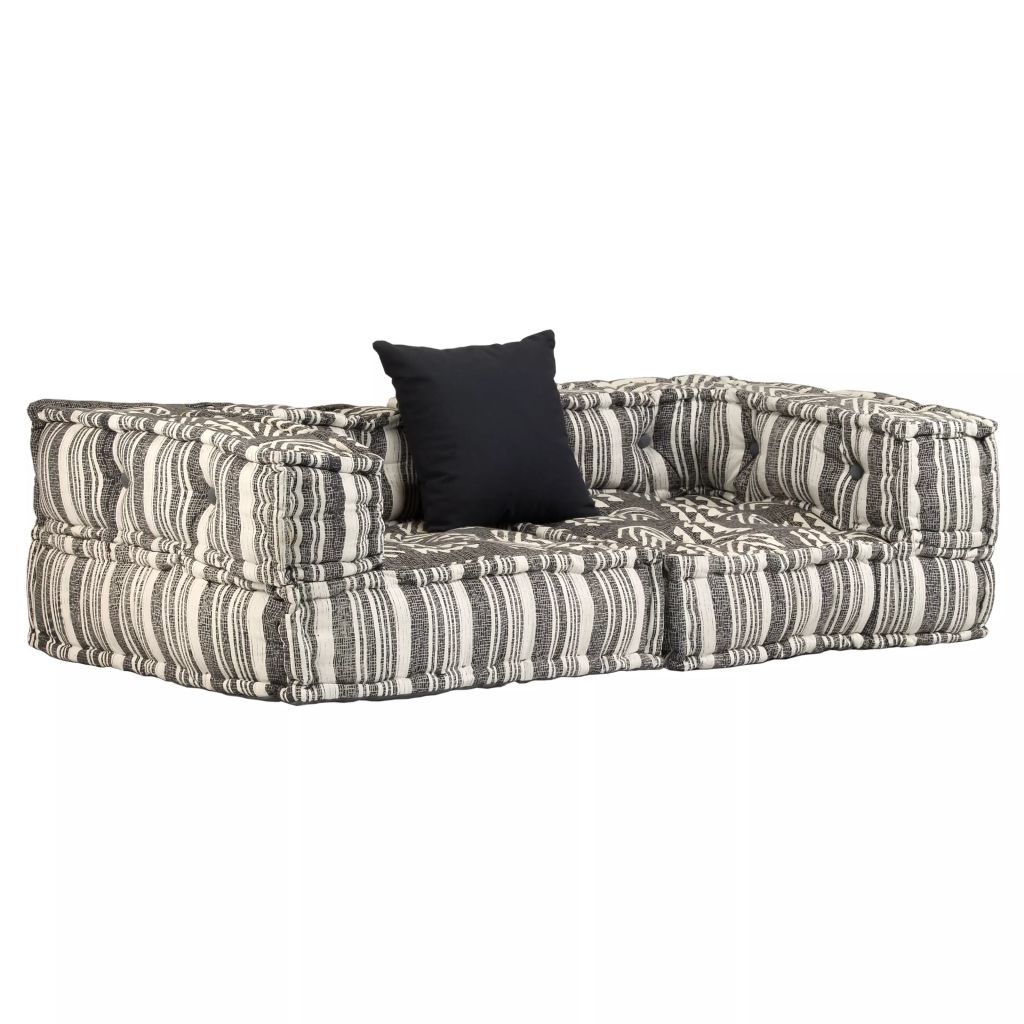vidaXL 2-Sitzer Modularer Pouf Grau Gestreift Stoff 