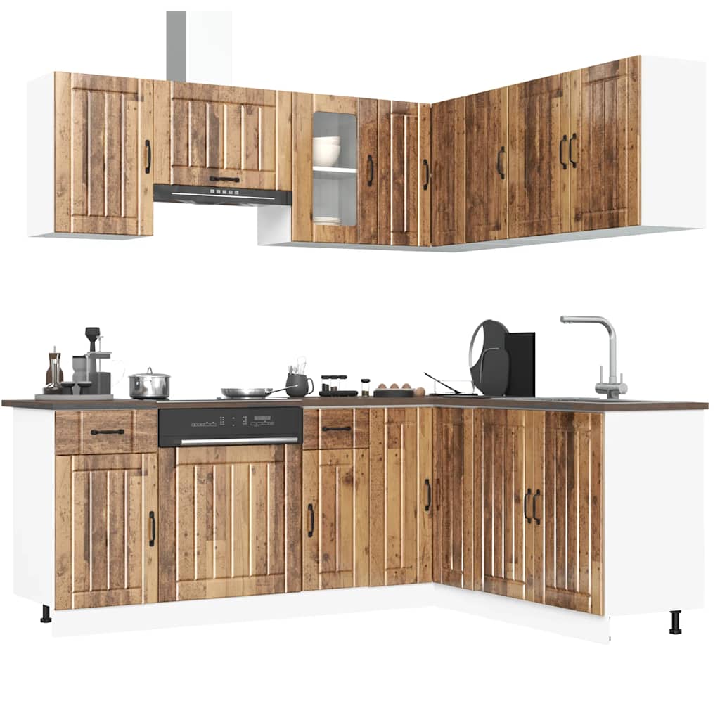 vidaXL 11-tlg. Küchenschrank-Set Kalmar Altholz-Optik Holzwerkstoff