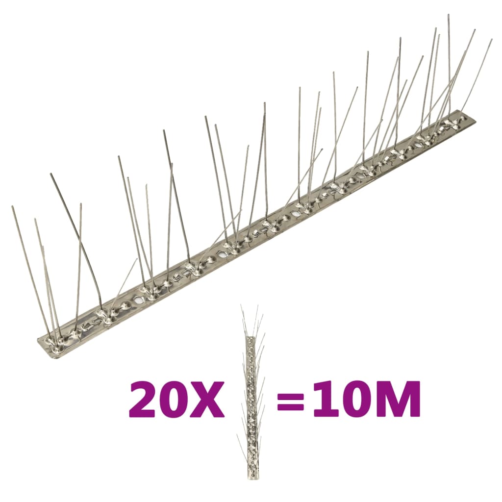 vidaXL 20-tlg. Taubenabwehr Spikes-Set Edelstahl 10 m 5-reihig