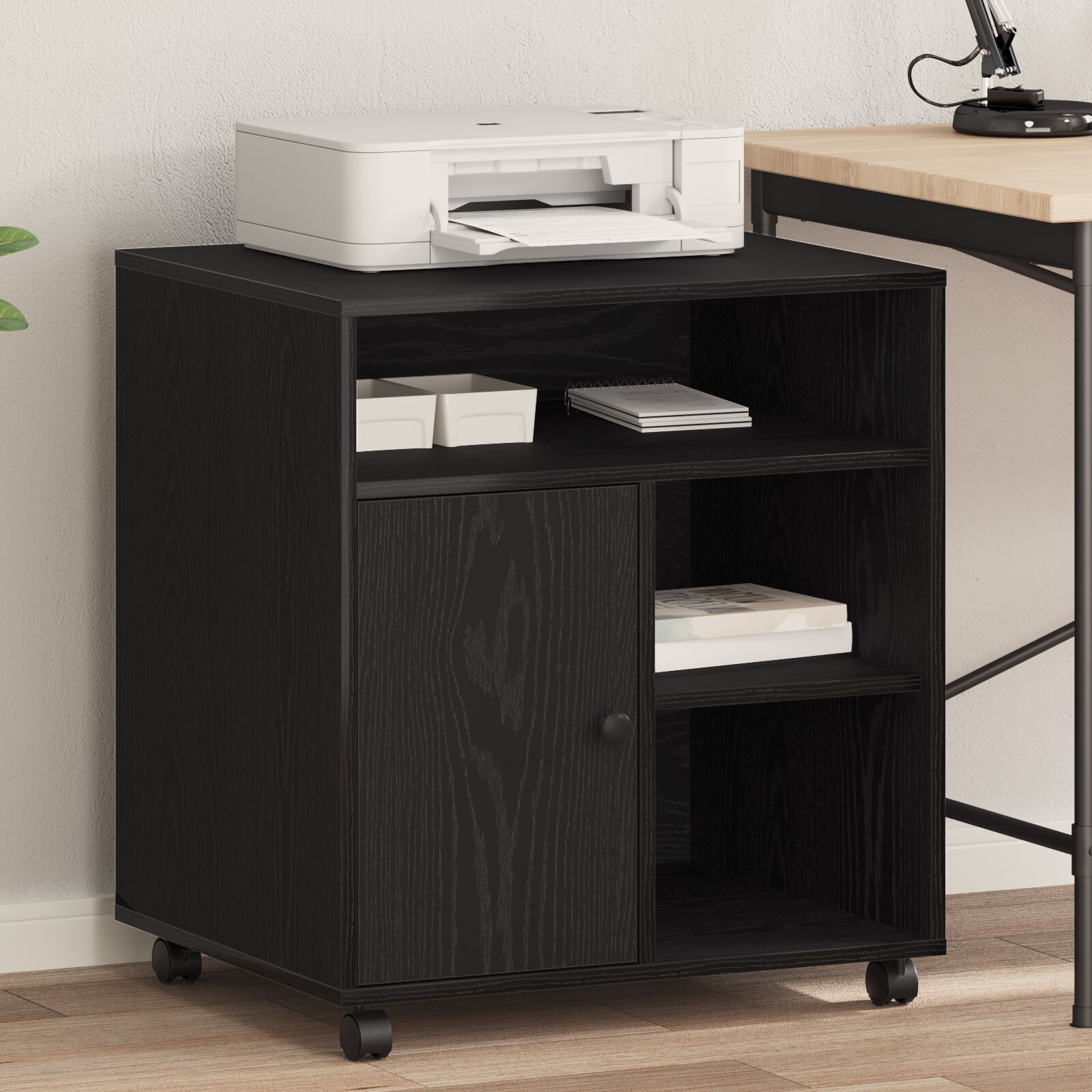 vidaXL Druckerstand mit Rollen Schwarz Eiche 60x50x67 cm