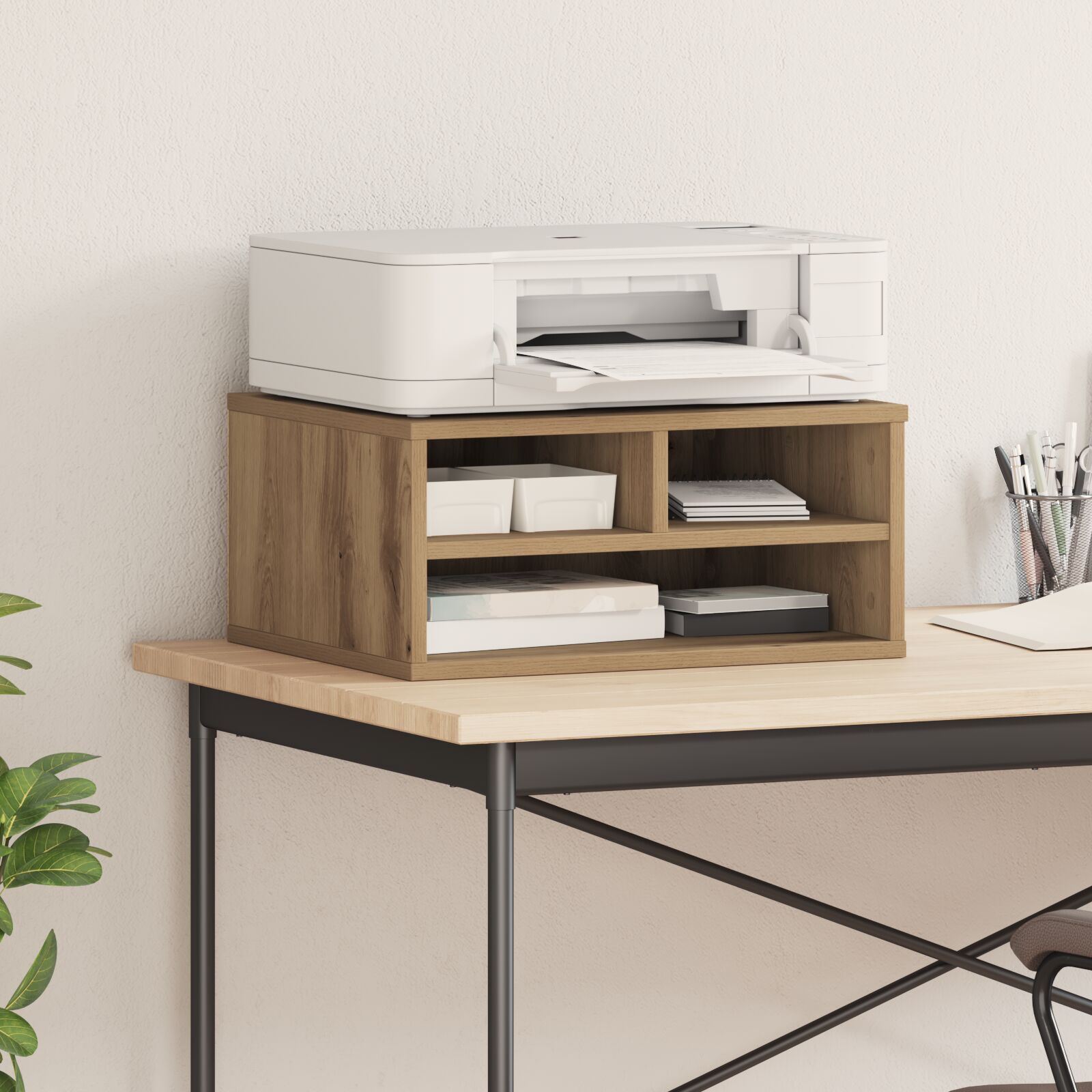vidaXL Druckerständer Rauch Eiche 49x40x22,5 cm Holzwerkstoff Eichenholz
