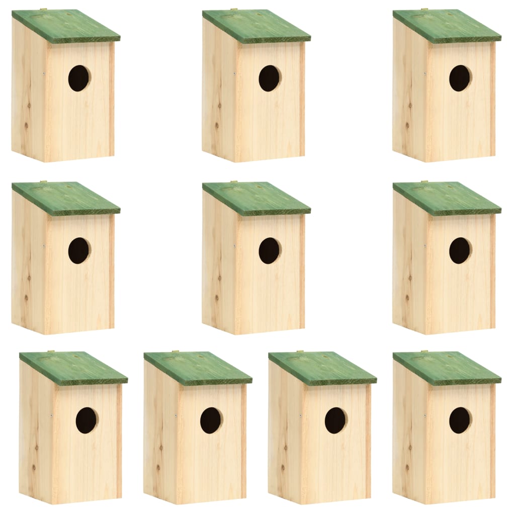 vidaXL Vogelhäuser 10 Stk. Tanne Massivholz 12x12x22 cm