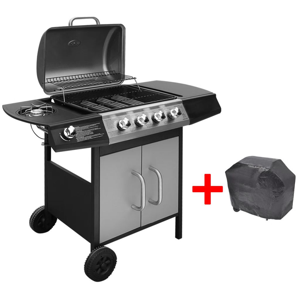 vidaXL Gasgrill 4+1 Flammen Schwarz und Silbern 