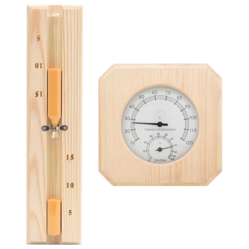 vidaXL 2-in-1 Sauna-Hygrothermograph und Sanduhr Set Massivholz Kiefer