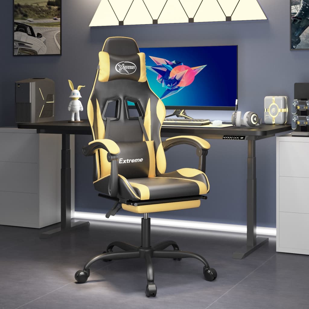 vidaXL Gaming-Stuhl mit Fußstütze Drehbar Schwarz & Golden Kunstleder