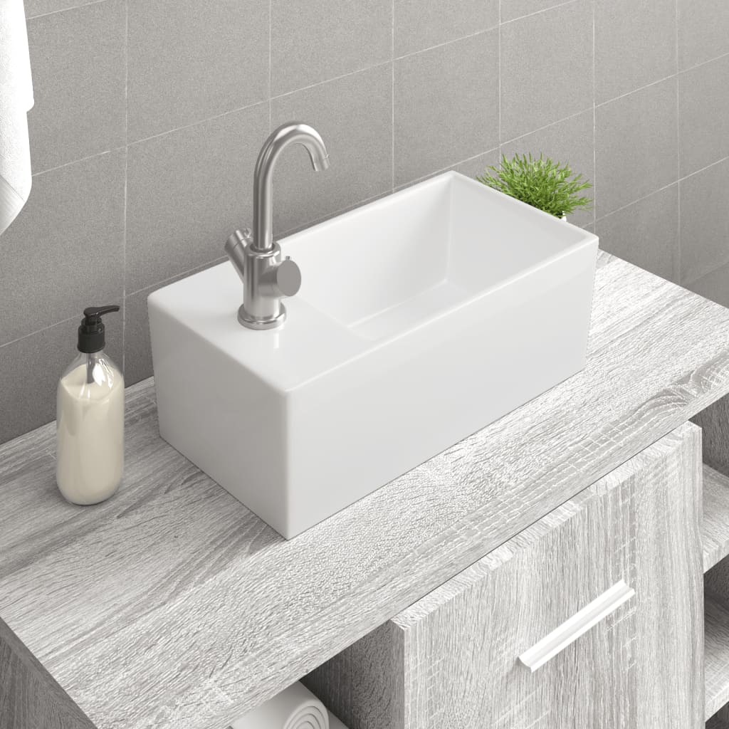   vidaXL Waschbecken Weiß 48x25x15 cm Keramik