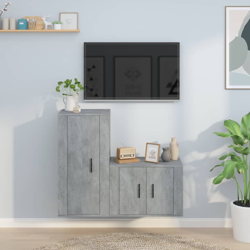 vidaXL 2-tlg. TV-Schrank-Set Betongrau Holzwerkstoff