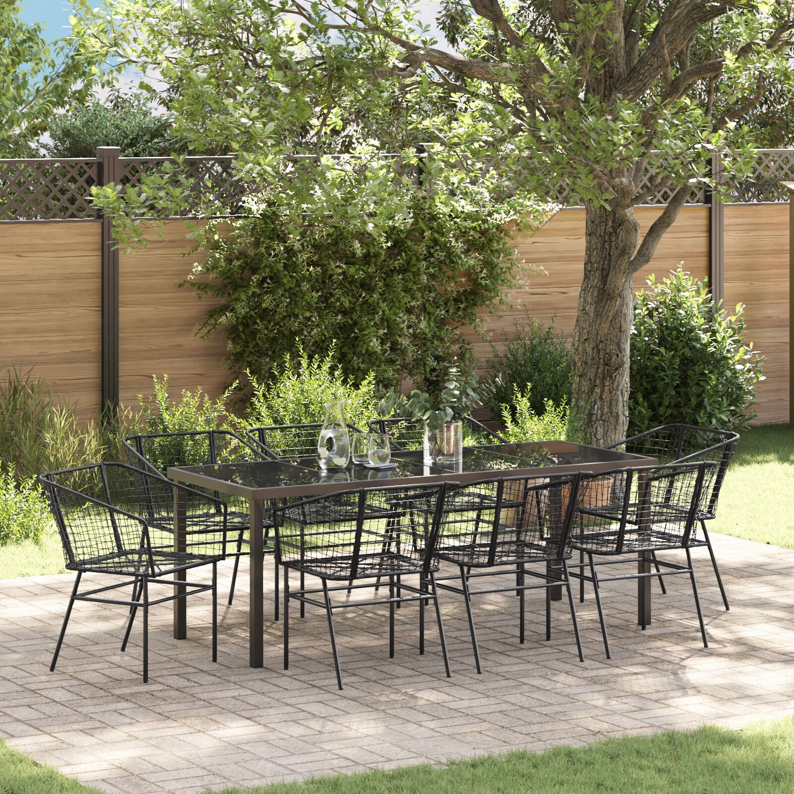 vidaXL   Set von 5 Schwarz PE-Rattan, pulverbeschichteter Stahl Standard