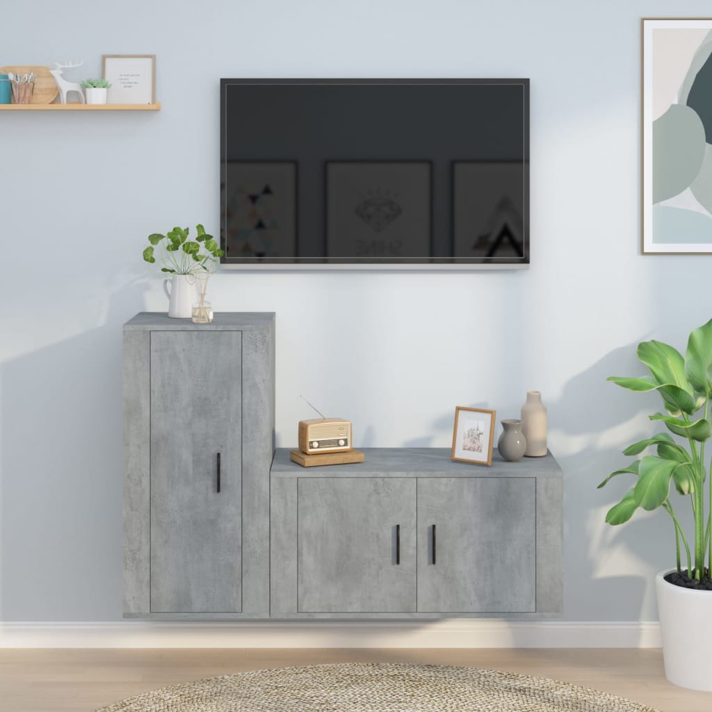 vidaXL 2-tlg. TV-Schrank-Set Betongrau Holzwerkstoff