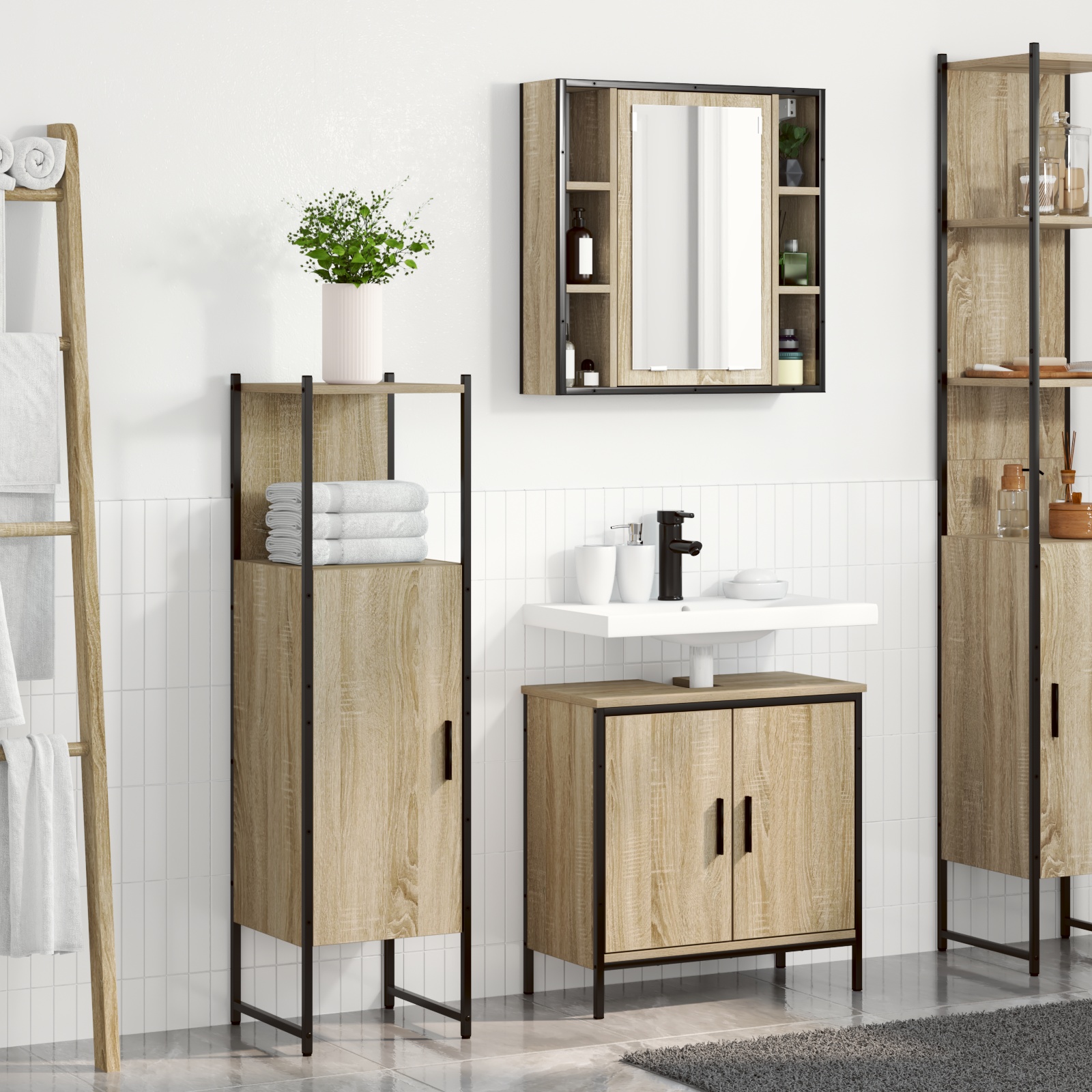vidaXL 3-teilige Badezimmermöbel Set Sonoma Eiche Sperrholz