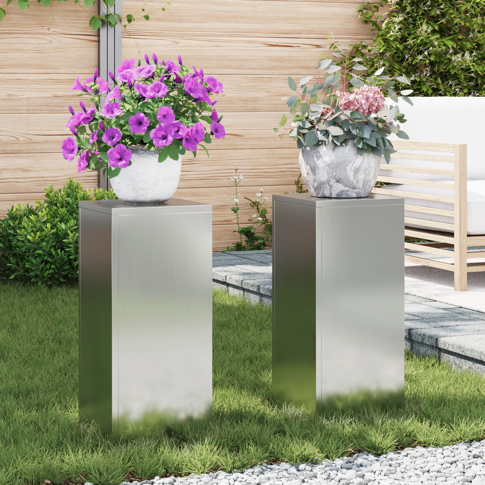 vidaXL Außen Pflanzenständer Säule 2 Stück 24x24x55 cm Galvanisierter Stahl