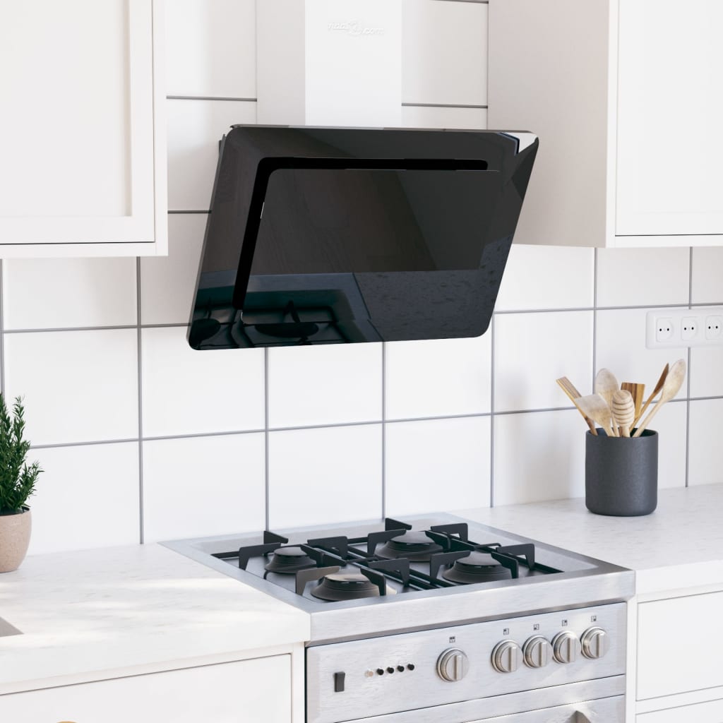 vidaXL Dunstabzugshaube 60 cm Edelstahl und Hartglas Schwarz