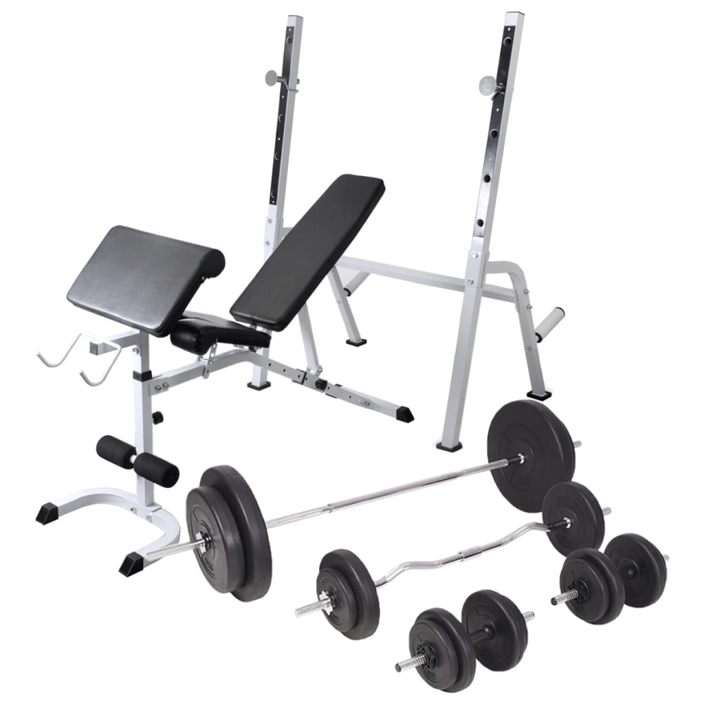 vidaXL Hantelbank mit Ablage, Langhantel und Kurzhantel-Set 90 kg