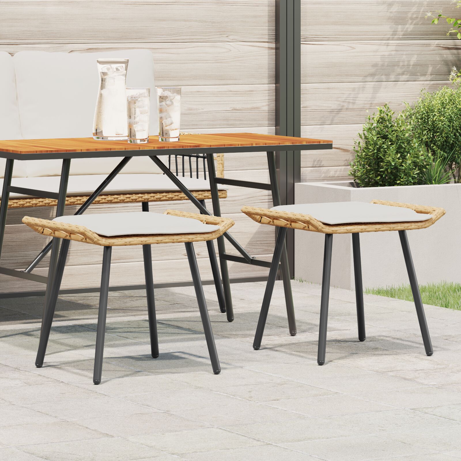 vidaXL Gartenhocker 2 teilig Natur 50x40x45 cm Poly Rattan