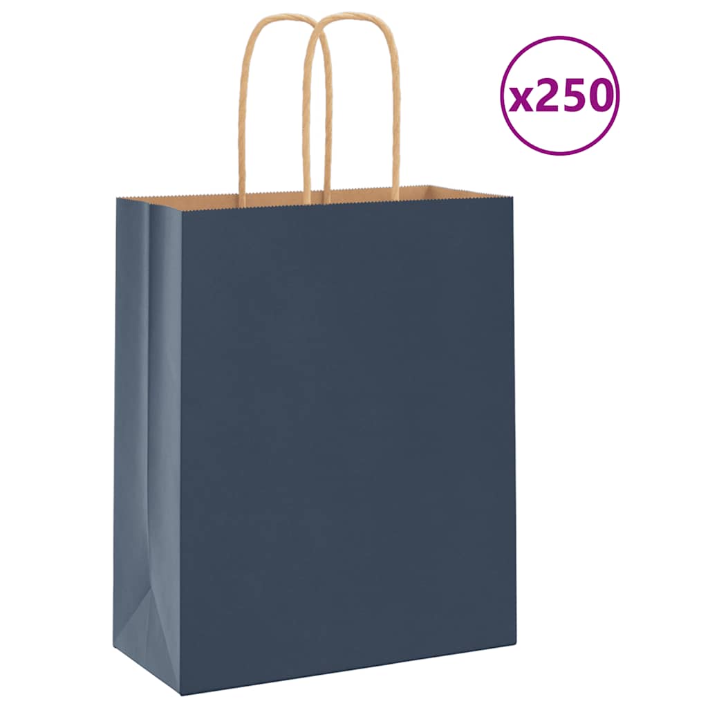 vidaXL Papiertragetaschen 250 Stk. mit Henkeln Blau 18x8x22 cm